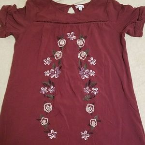 Red wine,knee length dress or tunic.